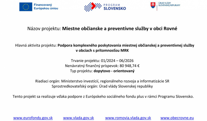 Aktuality /  Miestne občianske a preventívne služby v obci Rovné - foto